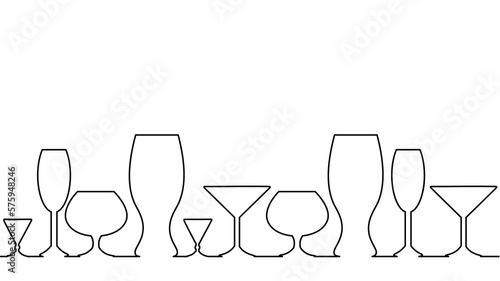One line continuous cocktail wine glass symbol concept. Silhouette of alcoholic drink vermouth olive. Digital white single line sketch drawing vector illustration