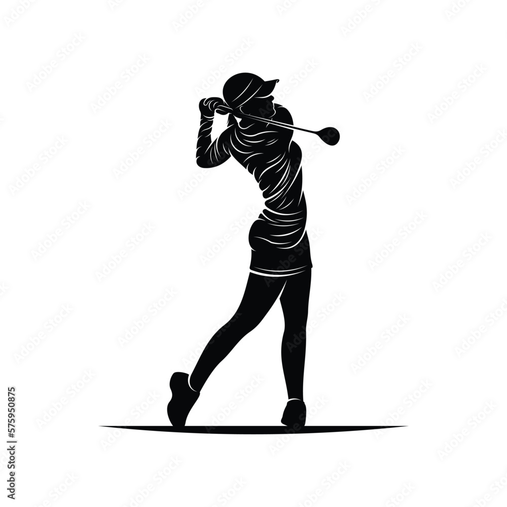 Woman playing golf silhouette vector illustration. Professional golfer ...