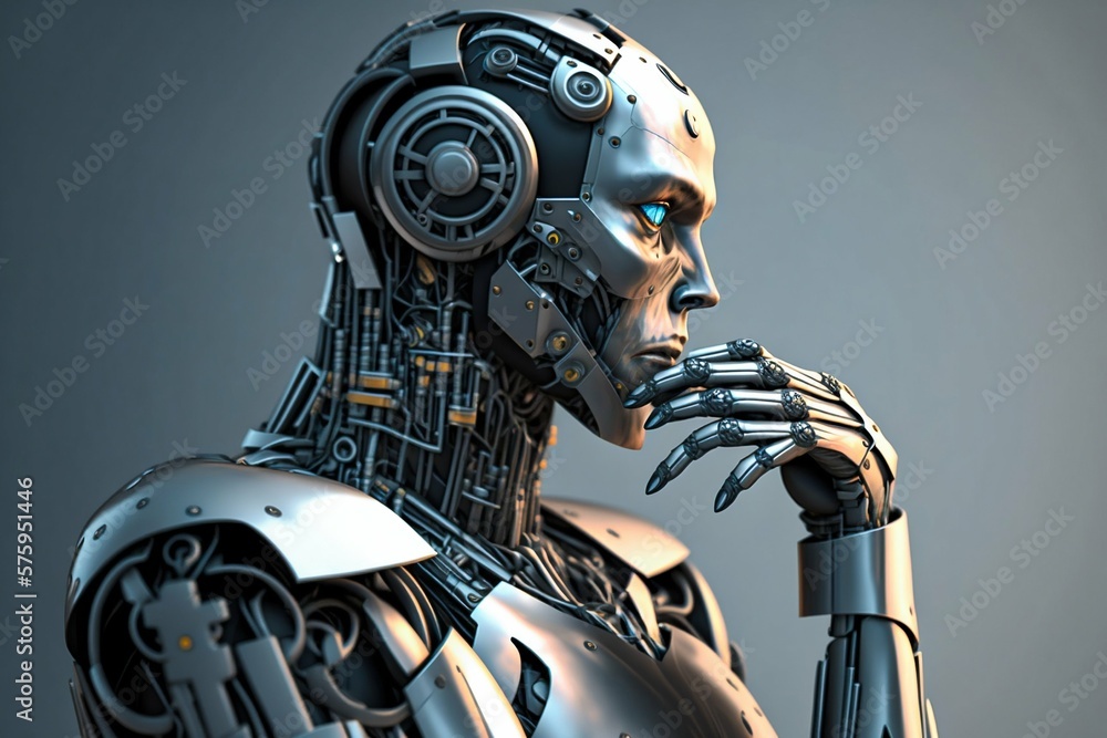 Robot thinking about. Generative AI Robot thinking about. Generative AI