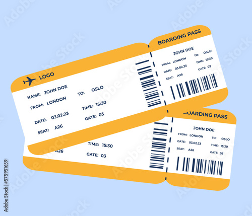 Design Of Two Air Tickets. Concept For Travel Or Immigration Vector Illustration In Flat Style