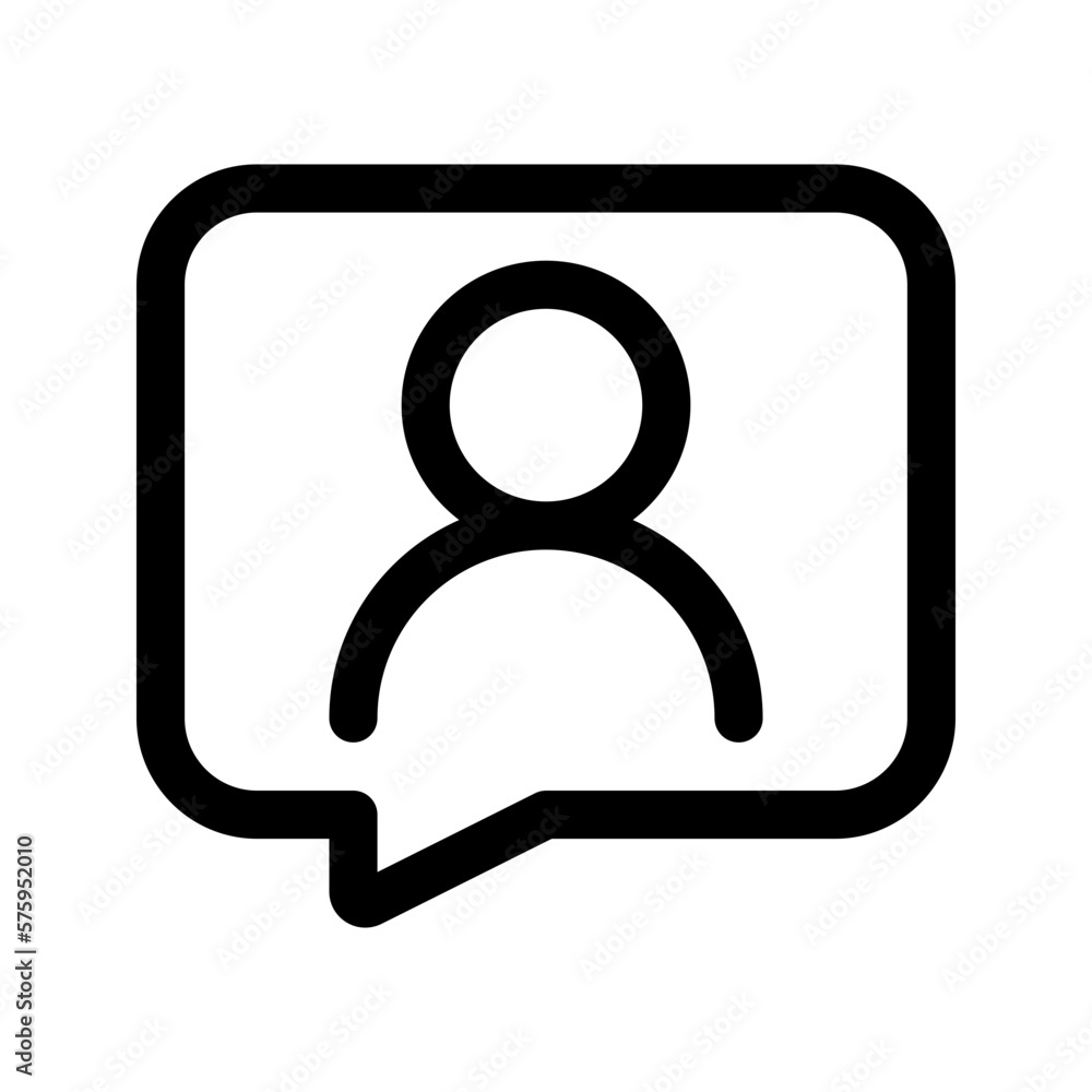 Vector share contact, bubble speech with person icon. Black, white background. Perfect for app and web interfaces, infographics, presentations, marketing, etc.