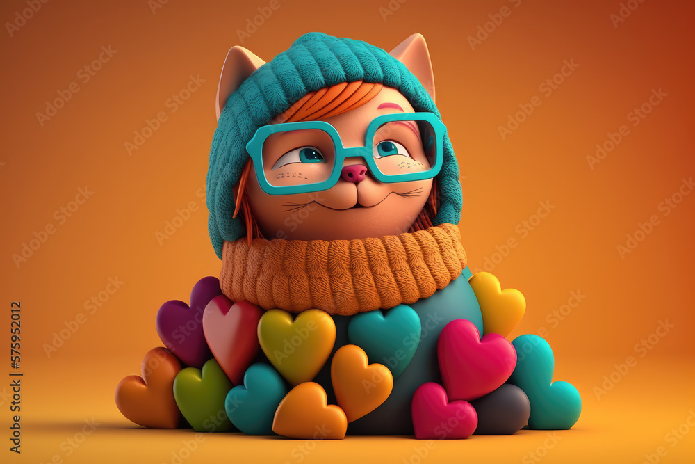 Fototapeta premium Generative AI illustration of cute creature with ginger hair and cat ears
