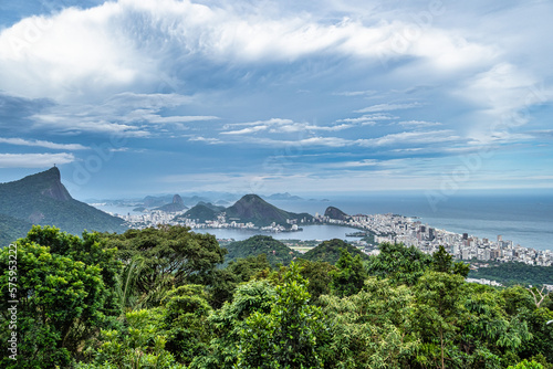 View from Vista Chinesa of Guanabara Bay  Christ Redeemer and Sugarloaf mountain in Rio de Janeiro  Brazil