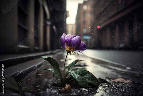 Women's day. Flower growing through street. Man standing © MadSwordfish