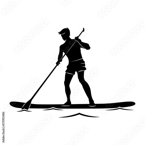 Supboarding vector icon. Man on sup board silhouette black on white