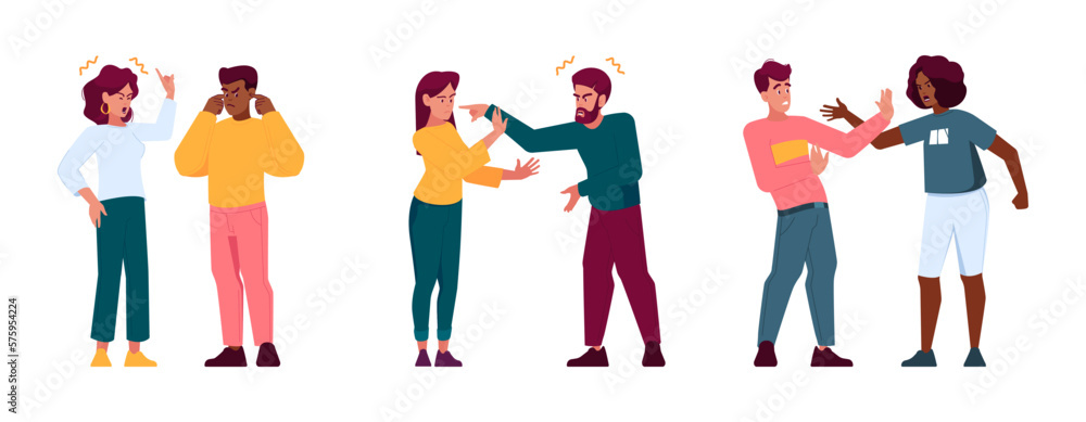 Couple Quarrel, Disagreement Between Partners Leads To An Argument, Frustration And Anger Cartoon Vector Illustration Couple Quarrel, Disagreement Between Partners Leads To An Argument, Frustration And Anger Cartoon Vector Illustration