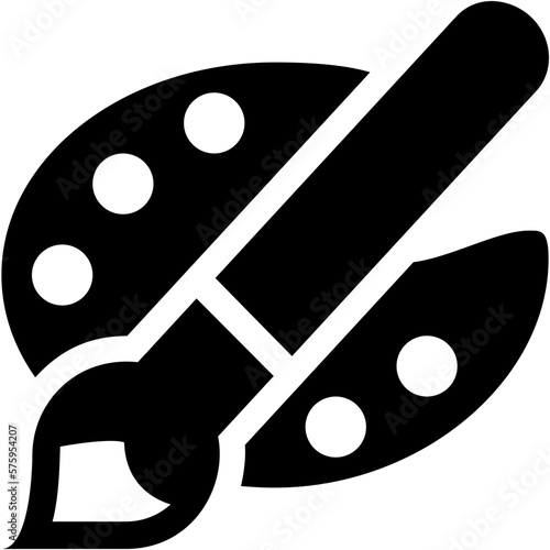 Artist Paint Brush and Pallette Color Mixer Glyph Icon