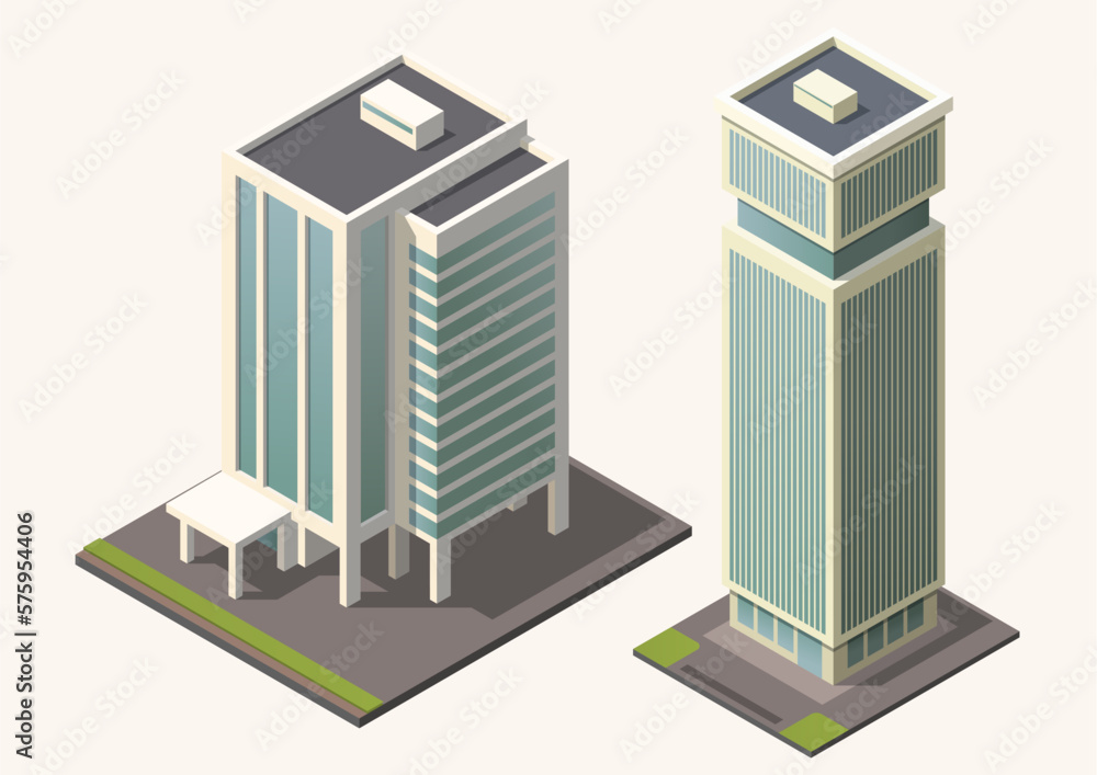 isometric apartment buildings office and houses isometric apartment buildings office and houses