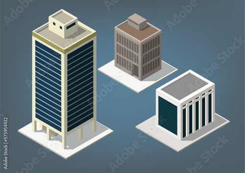 isometric apartment buildings office and houses