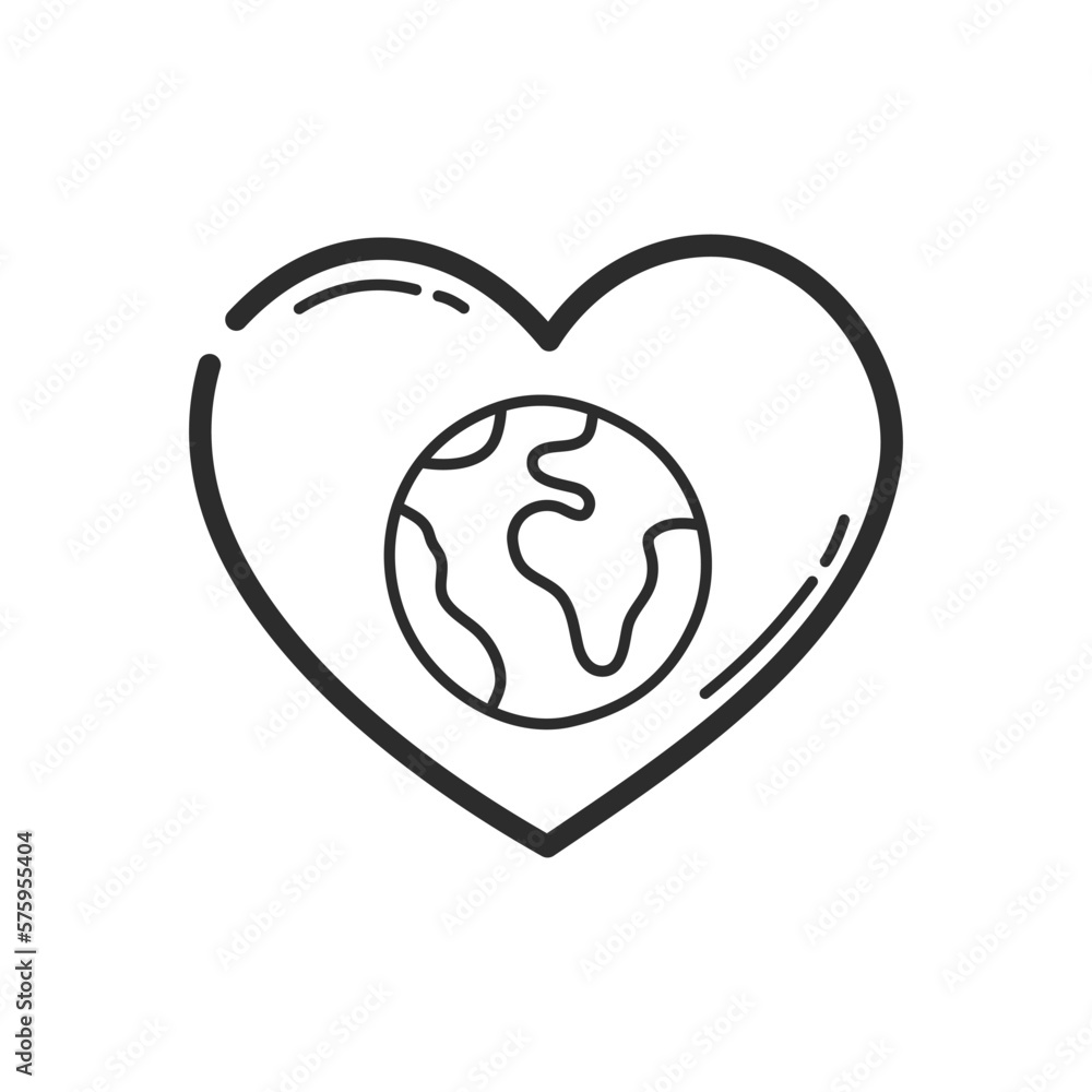 Heart and earth icon. Hand drawing design style. Vector. Heart and earth icon. Hand drawing design style. Vector.