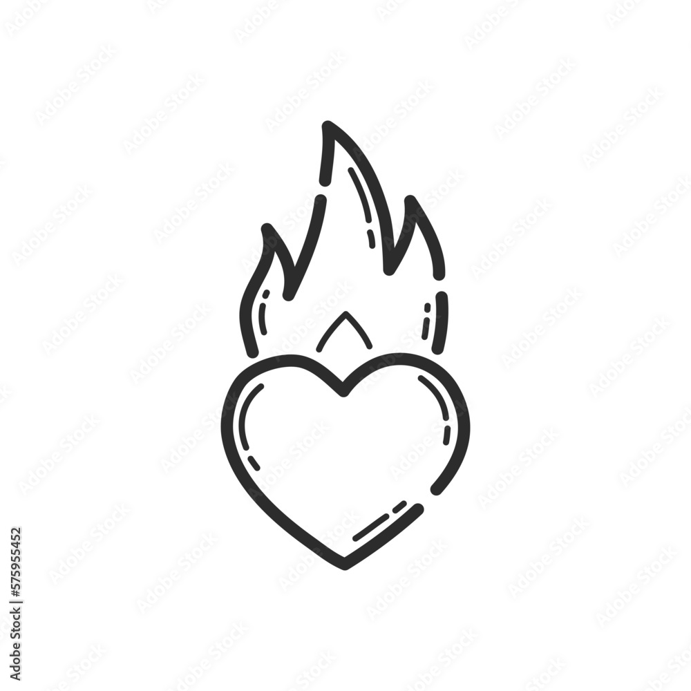 Burning heart icon. Hand drawing design style. Vector. Burning heart icon. Hand drawing design style. Vector.