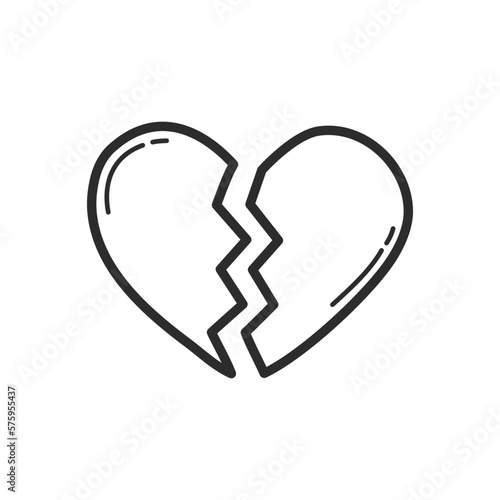 Broken heart, two halves of the heart icon. Hand drawing design style. Vector.