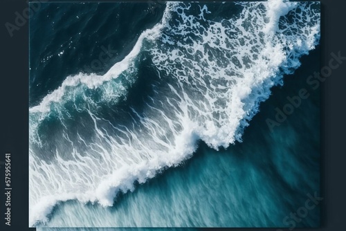 Ocean sea water top view with white wave splashing. Generative AI