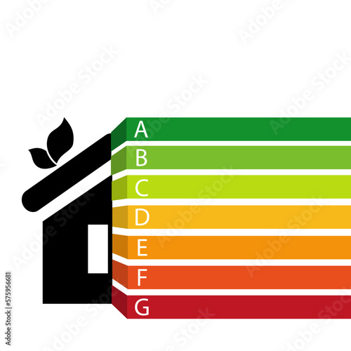 Home energy efficiency rating isolated on background. Eco house improvement template.