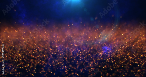 Abstract fast moving yellow particles and energy magical dots with glow and blur effect, abstract background