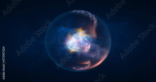 Abstract ball sphere planet iridescent energy transparent glass magic with energy waves in the core abstract background