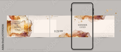 Instagram social media carousel puzzle post template. elegant luxury background for make up, beauty, jewelry content
