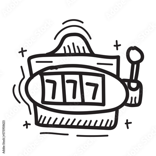 doodle casino slot machine ic777, bet, casino, chance, fortune, fruit, gamble, gambling, game, gaming, icon, illustration, isolated, jackpot, lottery, luck, lucky, machine, money, plaon outline vector