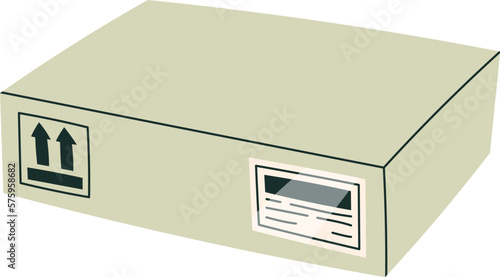 Cardboard box flat icon Bill of lading and sticker