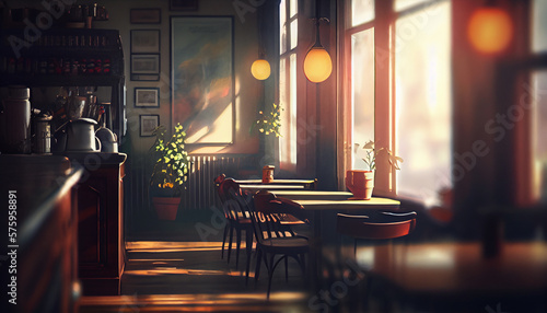 A cafe with a classic interior in a quiet and calm atmosphere