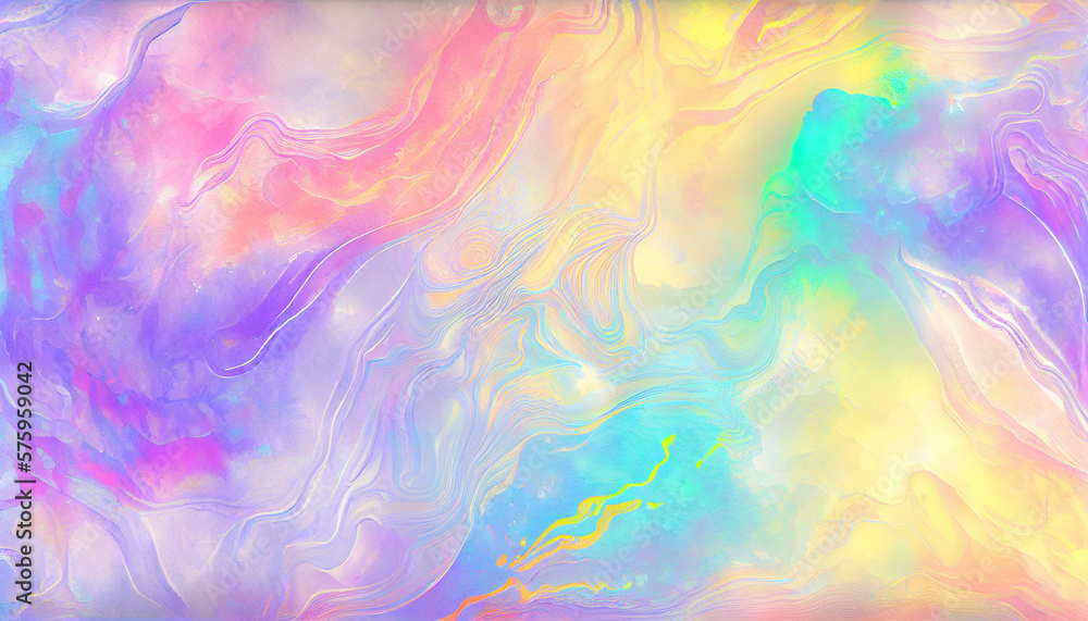 Pearlescent Unicorn Background with Rainbow Pattern, Pastel Fantasy Design, Holographic Style, Iridescent Background and Unicorn Pattern, Illustration of Rainbow and Hologram Texture. Generative AI. Pearlescent Unicorn Background with Rainbow Pattern, Pastel Fantasy Design, Holographic Style, Iridescent Background and Unicorn Pattern, Illustration of Rainbow and Hologram Texture. Generative AI.
