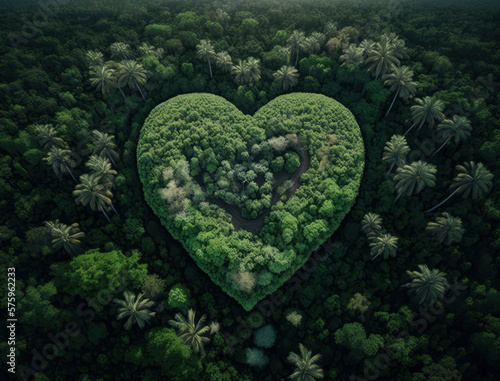 Heart shaped island in northern forest landscape. The concept of harmony in nature. AI generated