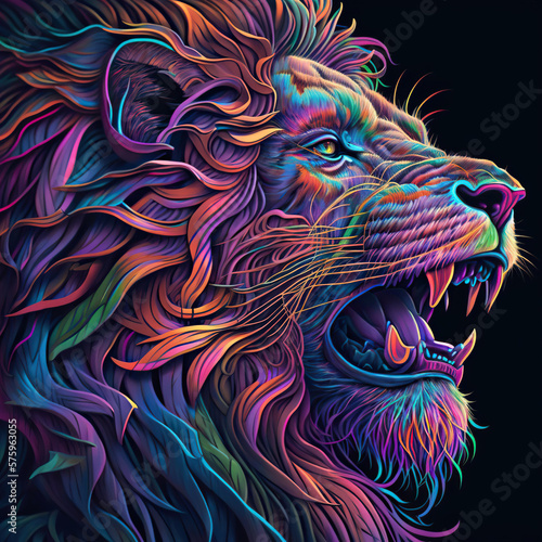 Colourful artistic illustration of wild roaring angry lion, wild cat's © uttam