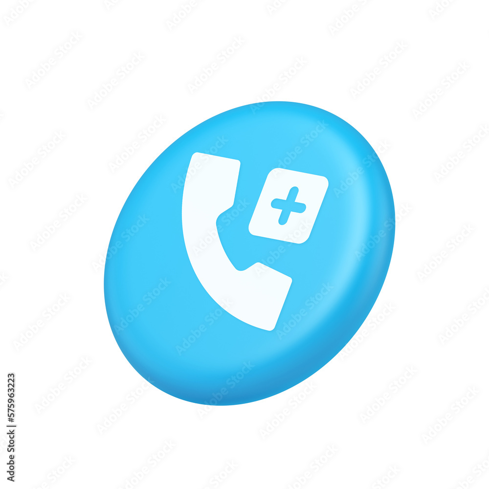 Call phone add emergency hotline service blue round button 3d isometric realistic icon Call phone add emergency hotline service blue round button 3d isometric realistic icon