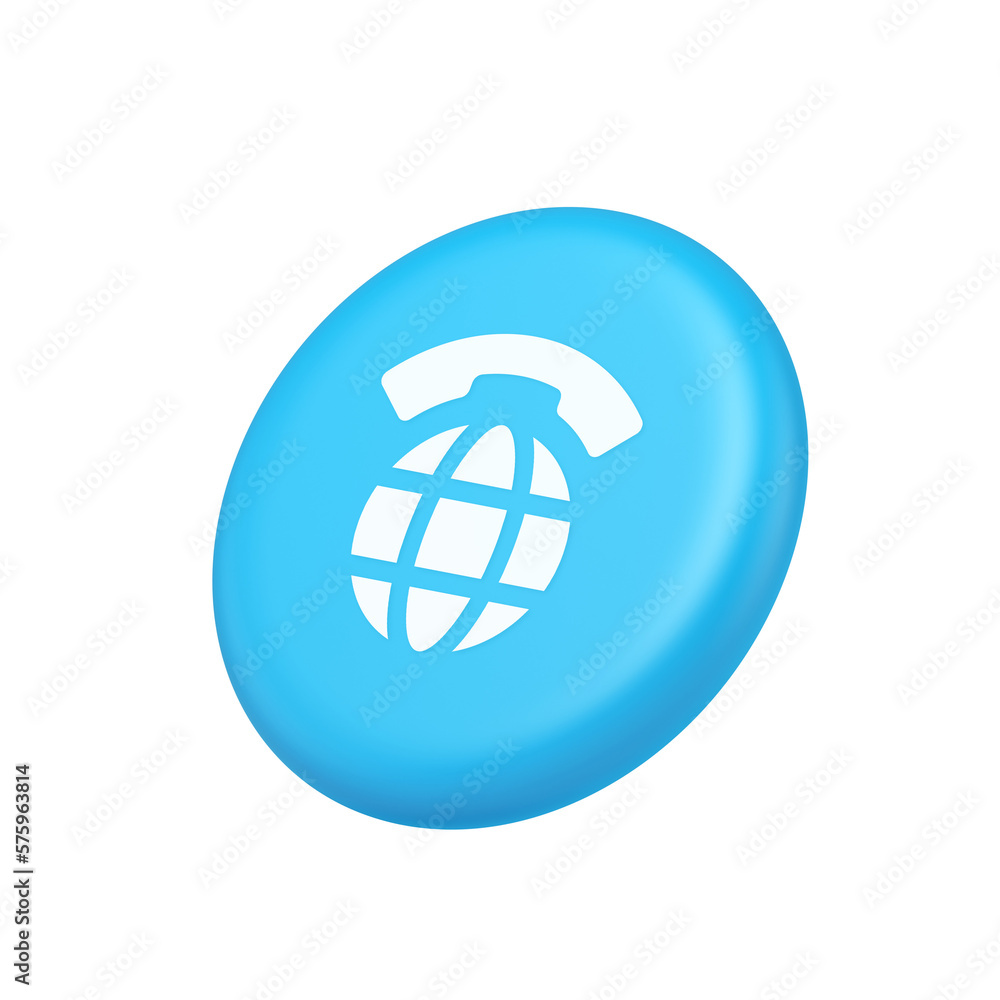 Global communication internet call connection button planet with handset 3d isometric realistic icon Global communication internet call connection button planet with handset 3d isometric realistic icon