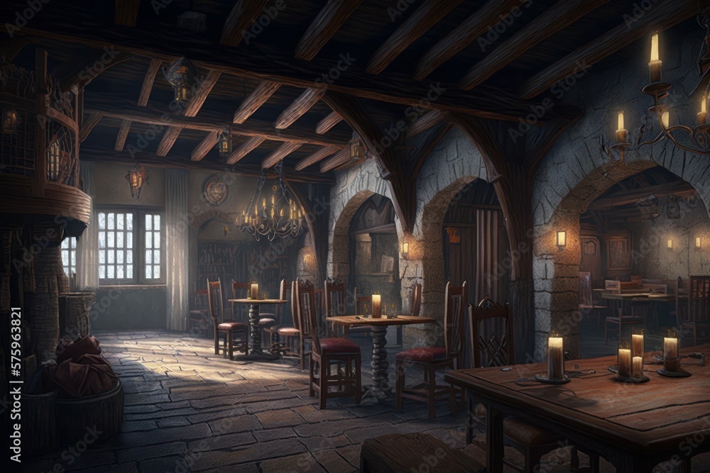 Fairytale fantasy interior of a medieval castle. AI generated
