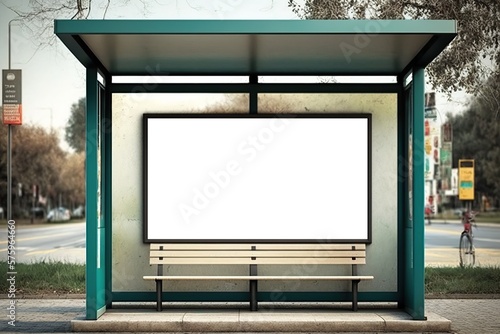 Mockup als Werbebildschirm oder beleuchtetes Display an der Bushaltestelle. Freie, leere Werbefläche in der Fußgängerzone.