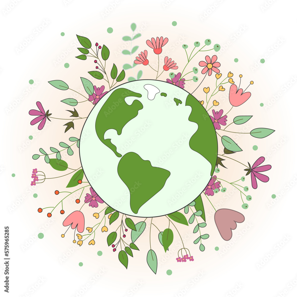 Planet Earth surrounded by spring flowers Planet Earth surrounded by spring flowers