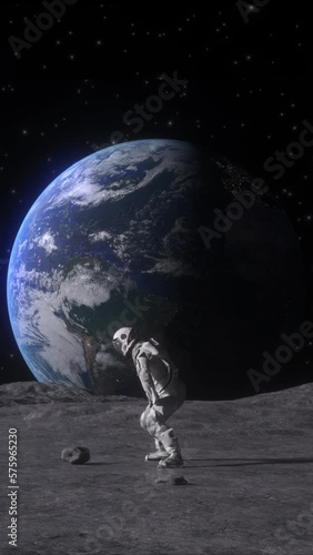 Happy Astronaut Dancing on the moon surface loop animation. Satisfying Video.