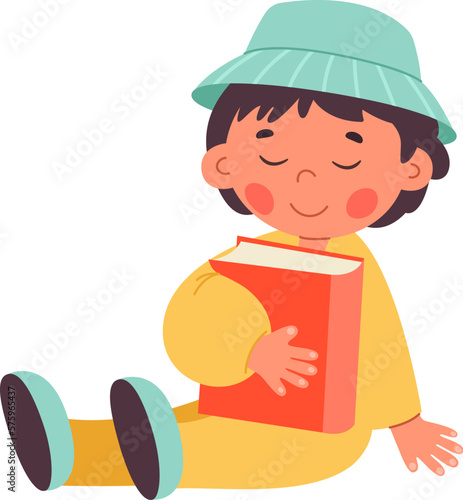 Children read book flat icon Cute boy reading literature