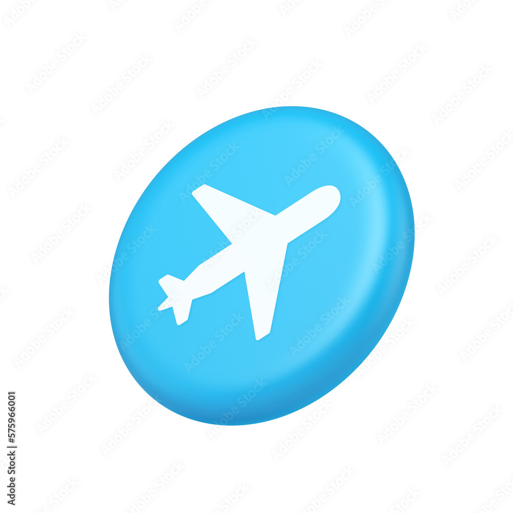 Airplane plane travel button flying vehicle commercial jet navigation 3d isometric realistic icon
