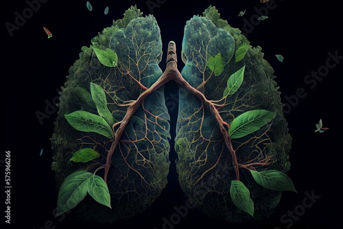 Nature Lungs With Leaves Inside, Green Lungs Of Planet Earth. Environment, Ecology. Generative AI