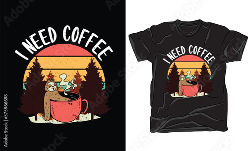 Fotografiet coffee sloth, coffee sloth, t shirt design concept, I need coffee, sloth