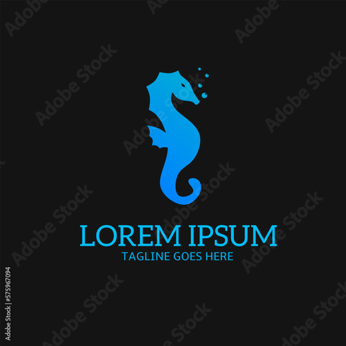 illustration of a blue seahorse logo with an elegant look