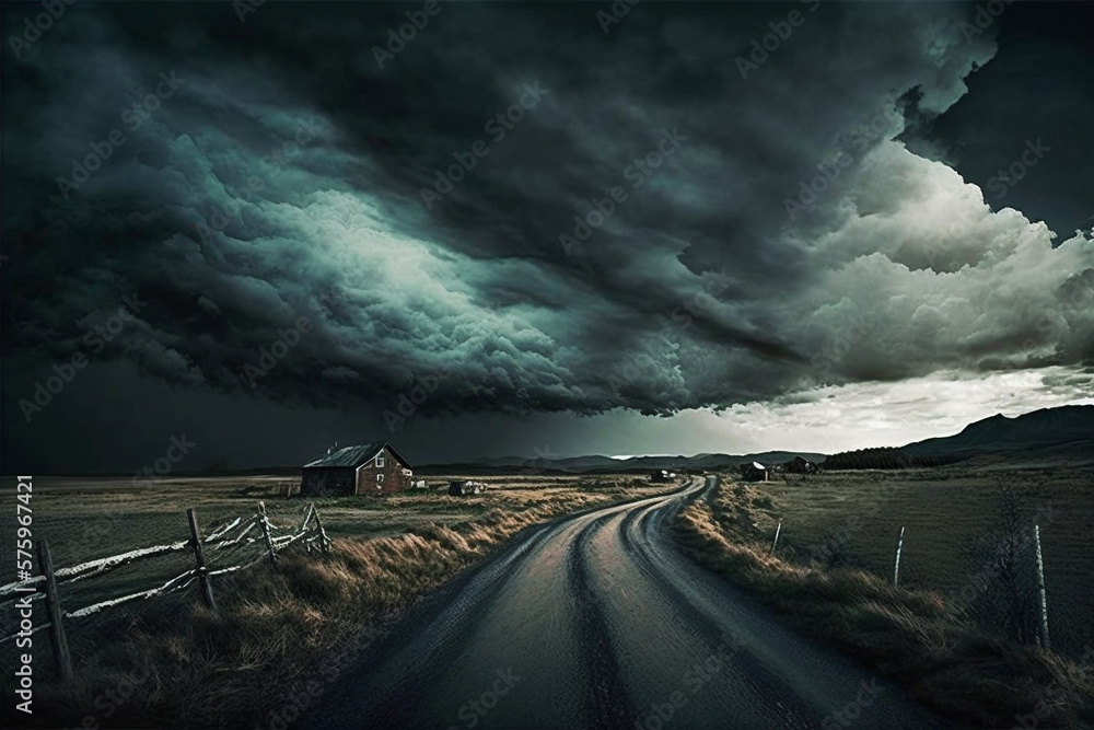 Stormy weather with dark scary clouds. Dramatic nature preparing for storm and thunderstorm. Ai generated Stormy weather with dark scary clouds. Dramatic nature preparing for storm and thunderstorm. Ai generated