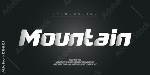 Mountain, digital modern alphabet new font. Creative abstract urban, futuristic, fashion, sport, minimal technology typography. Simple vector illustration with number