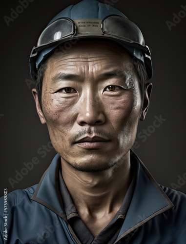 Chinese Worker Tradesman Portrait-Asian man in work clothes-Safety worker-Generative AI