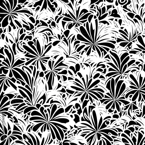 Tropical motifs wavy pattern line art. Generative AI