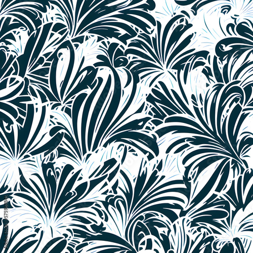 Tropical motifs wavy pattern line art. Generative AI