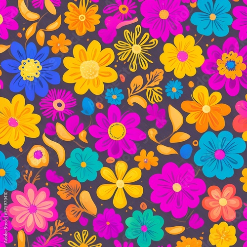 Seamless pattern with flowers  Generative AI