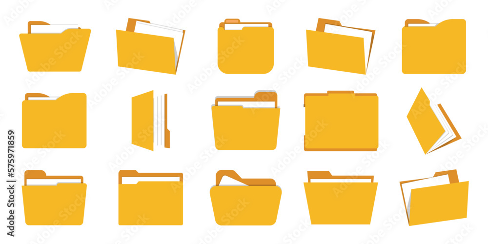 Set of yellow document folder in a flat design - obrazy, fototapety, plakaty 