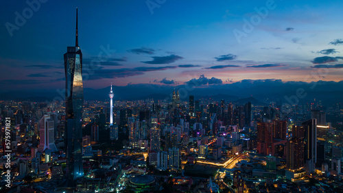 Aerial view The world's second tallest building PNB118 or Merdeka 118 during sunrise