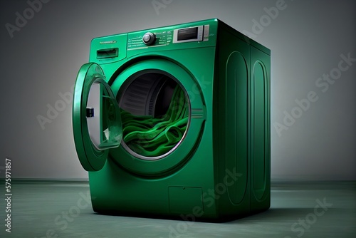 Greenwashing Or Green Sheen Concept With Washing Machine. Generative AI photo