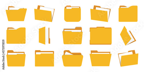 Set of yellow document folder in a flat design
