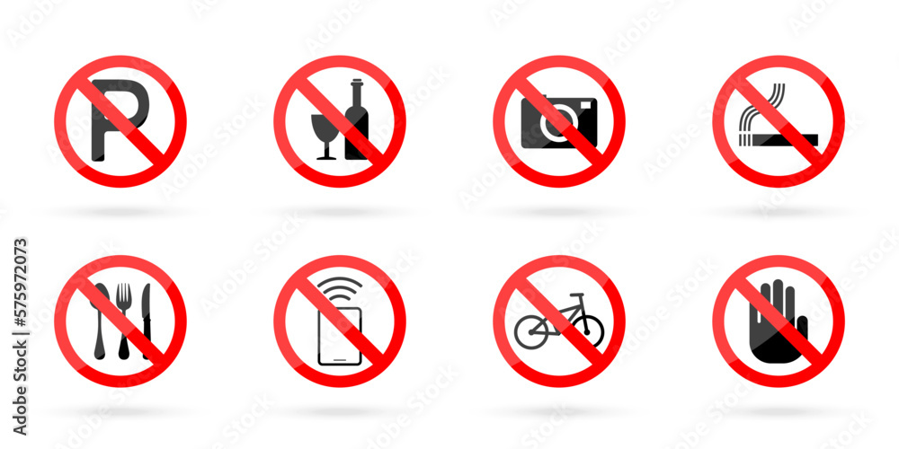 Set of prohibited circle sign with shadow Set of prohibited circle sign with shadow