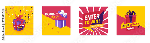 Give away banners with present gift in a flat design